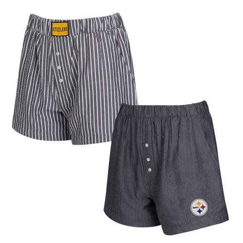 Concepts Sport Charcoal Pittsburgh Steelers Two-pack Stripes And Solids Boxer Shorts Set In Gray