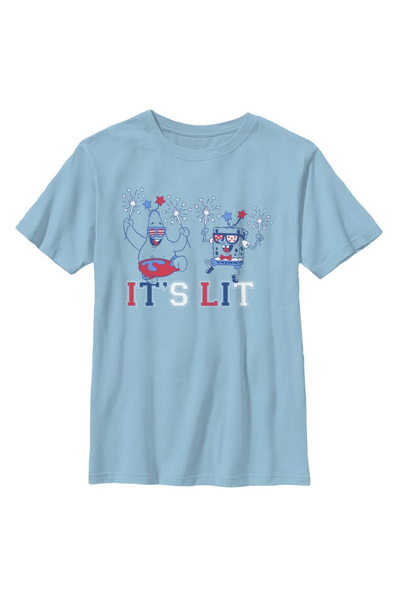 Boy's SpongeBob SquarePants American Celebration Friends  Graphic T-Shirt, Main, color, Light Blue