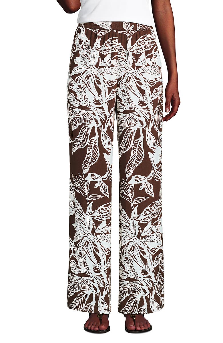 Lands' End Rayon High Rise Wide Leg Pants - Set Bottom, Alternate, color, Bark/Vanilla Etched Leaves