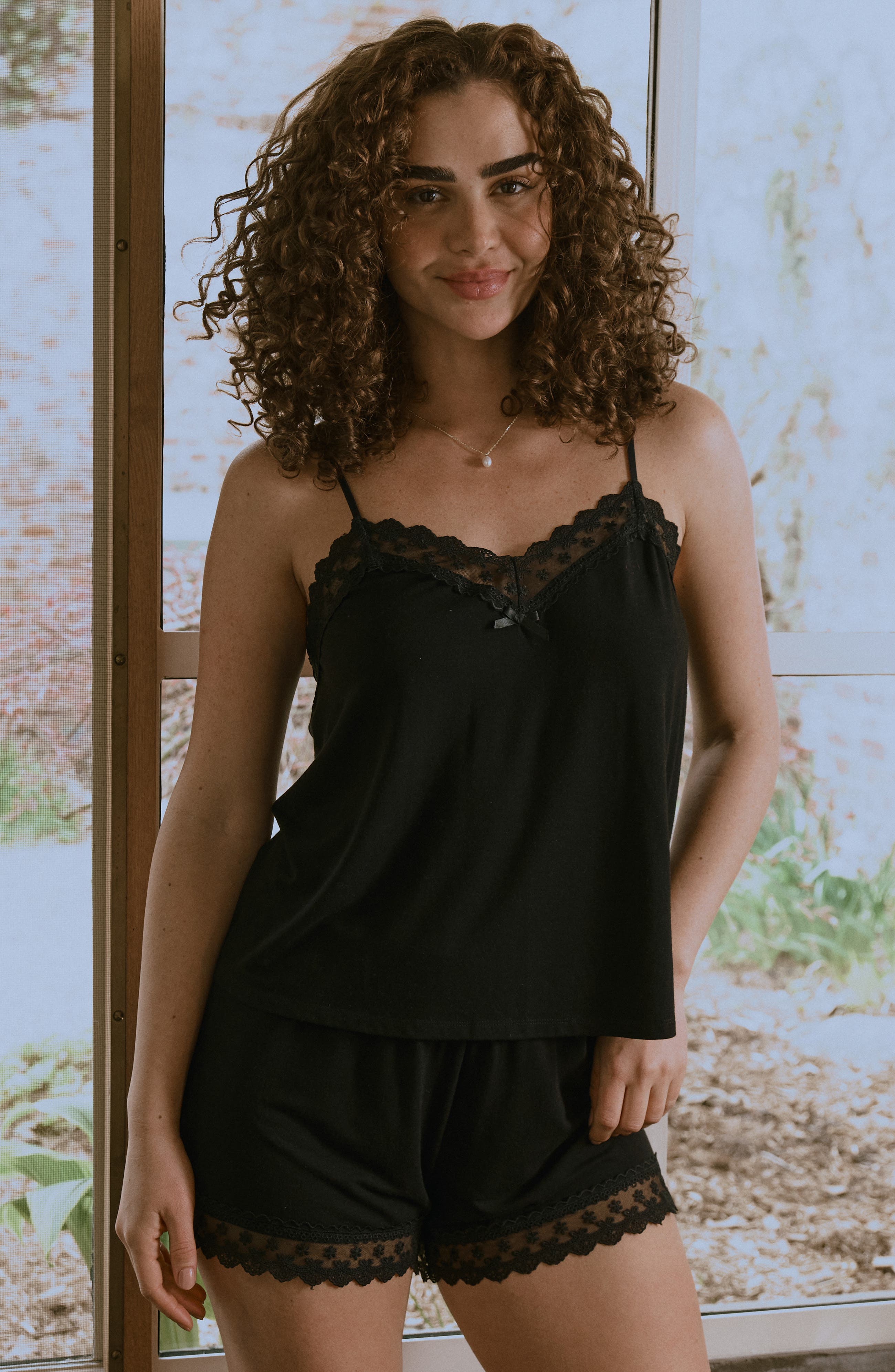 Flora Nikrooz Maven Lace Trim Jersey Short Pajamas (Women) | Nordstrom