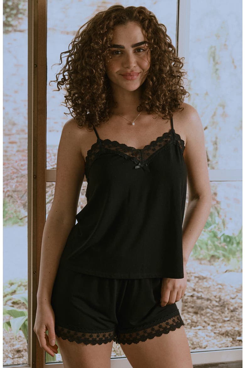 Maven Lace Trim Jersey Short Pajamas, Alternate, color, BLACK