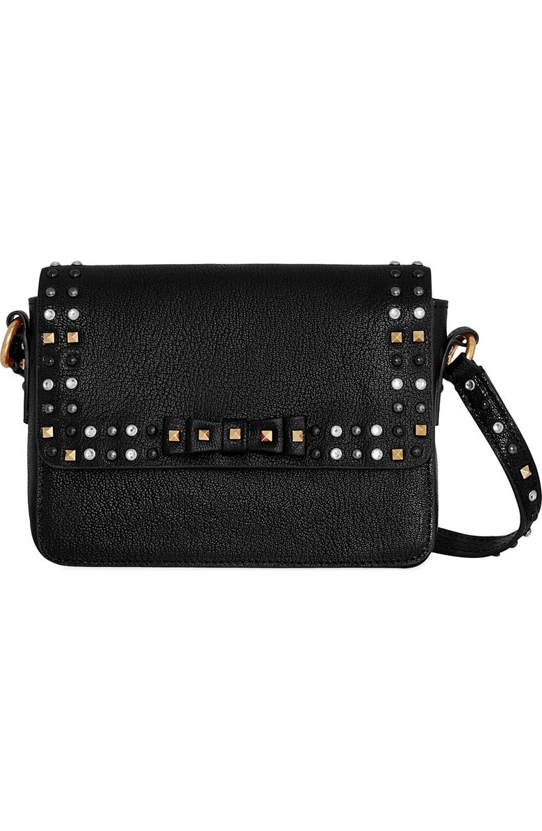 Rebecca Minkoff Bowie Stud Leather Crossbody Bag, Main, color, Black