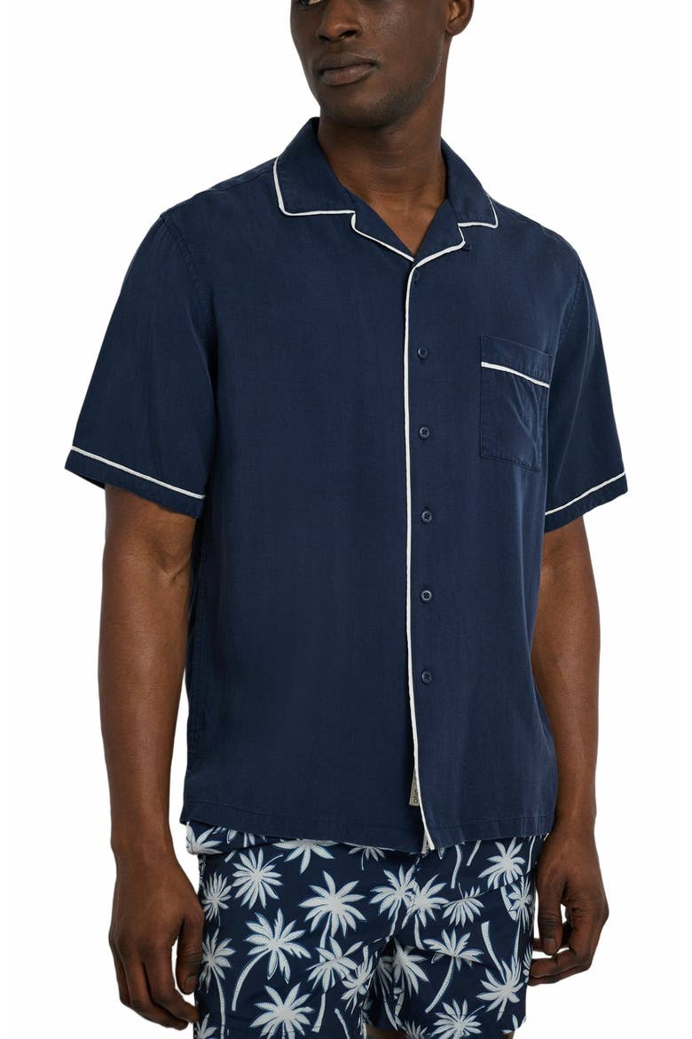 Piped Tencel Convertible Vacation Shirt, Alternate, color, DEEP NAVY/WHITE
