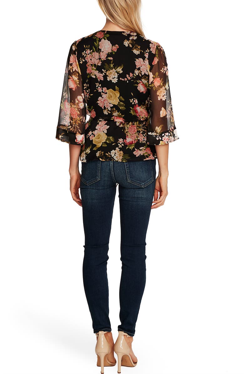 Vince Camuto Cinch Waist Asymmetrical Floral Top, Alternate, color,