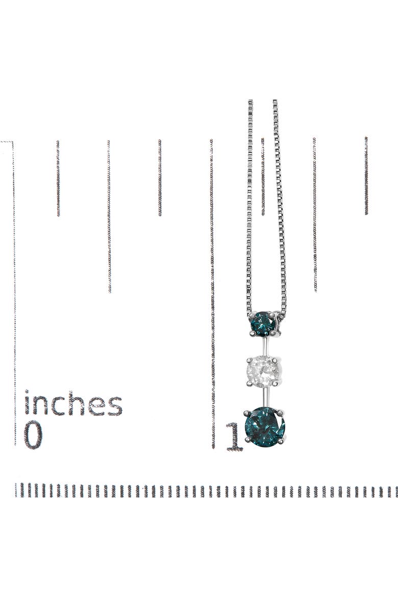 14K White Gold 1 1/2 Cttw Treated Blue and White Diamond 3-Stone Pendant Necklace, Alternate, color, White