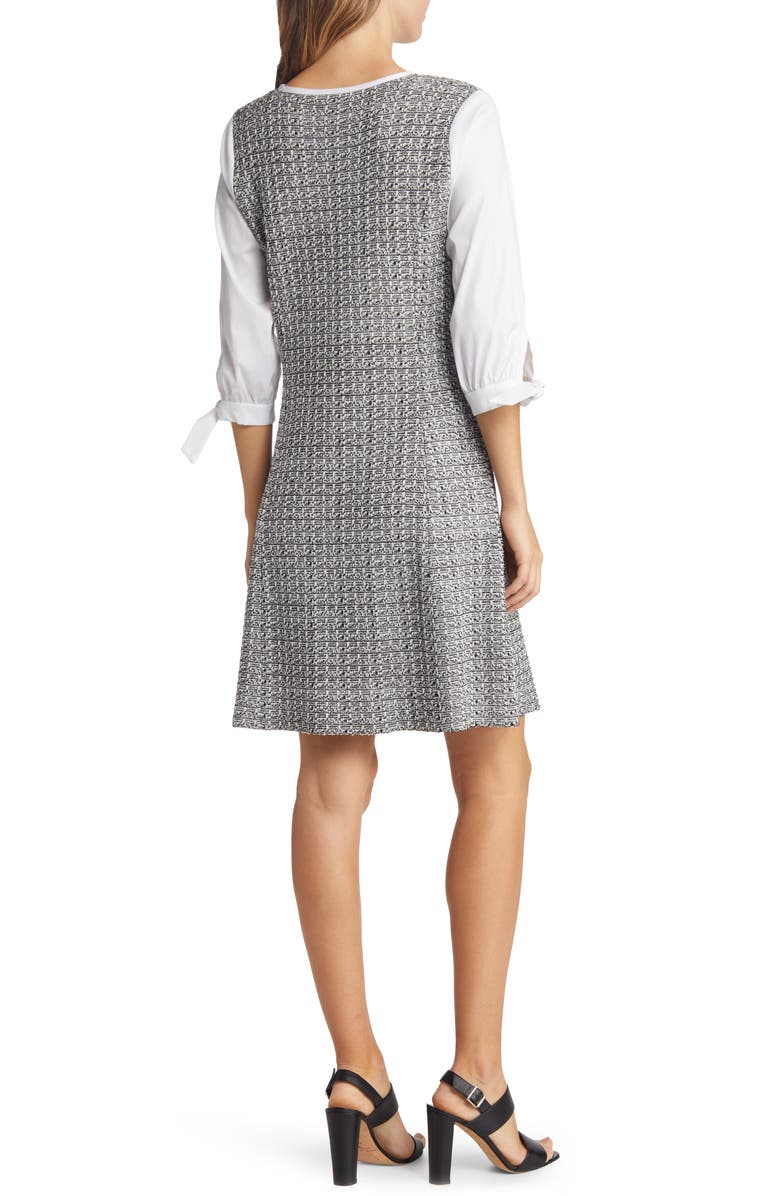 Ming Wang Contrast Sleeve Tweed A-Line Dress, Alternate, color,