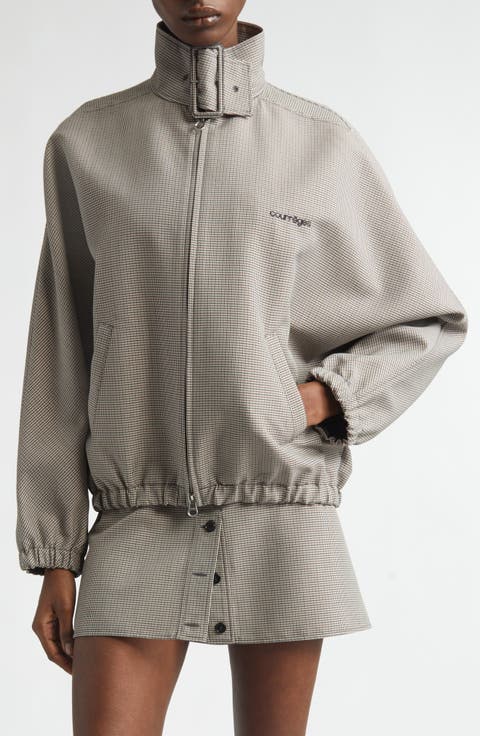 Buckle Houndstooth Bomber Jacket