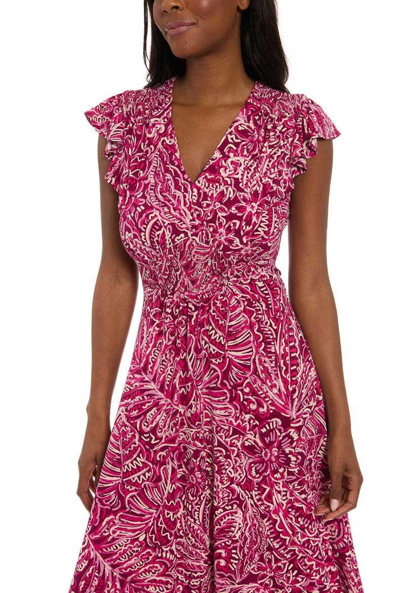 Flutter Sleeve Smocked A-Line Maxi Dress, Alternate, color, PLUM/ PINK