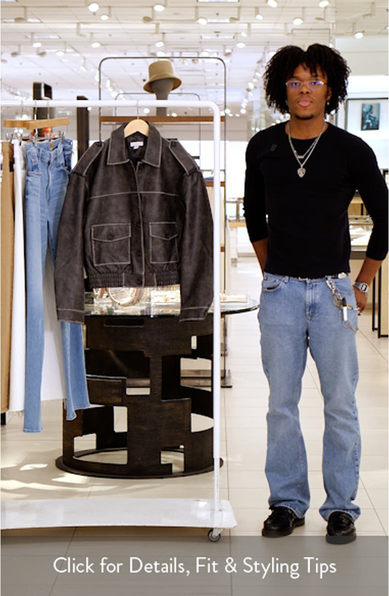 Patch Pocket Faux Leather Bomber Jacket, sales video thumbnail