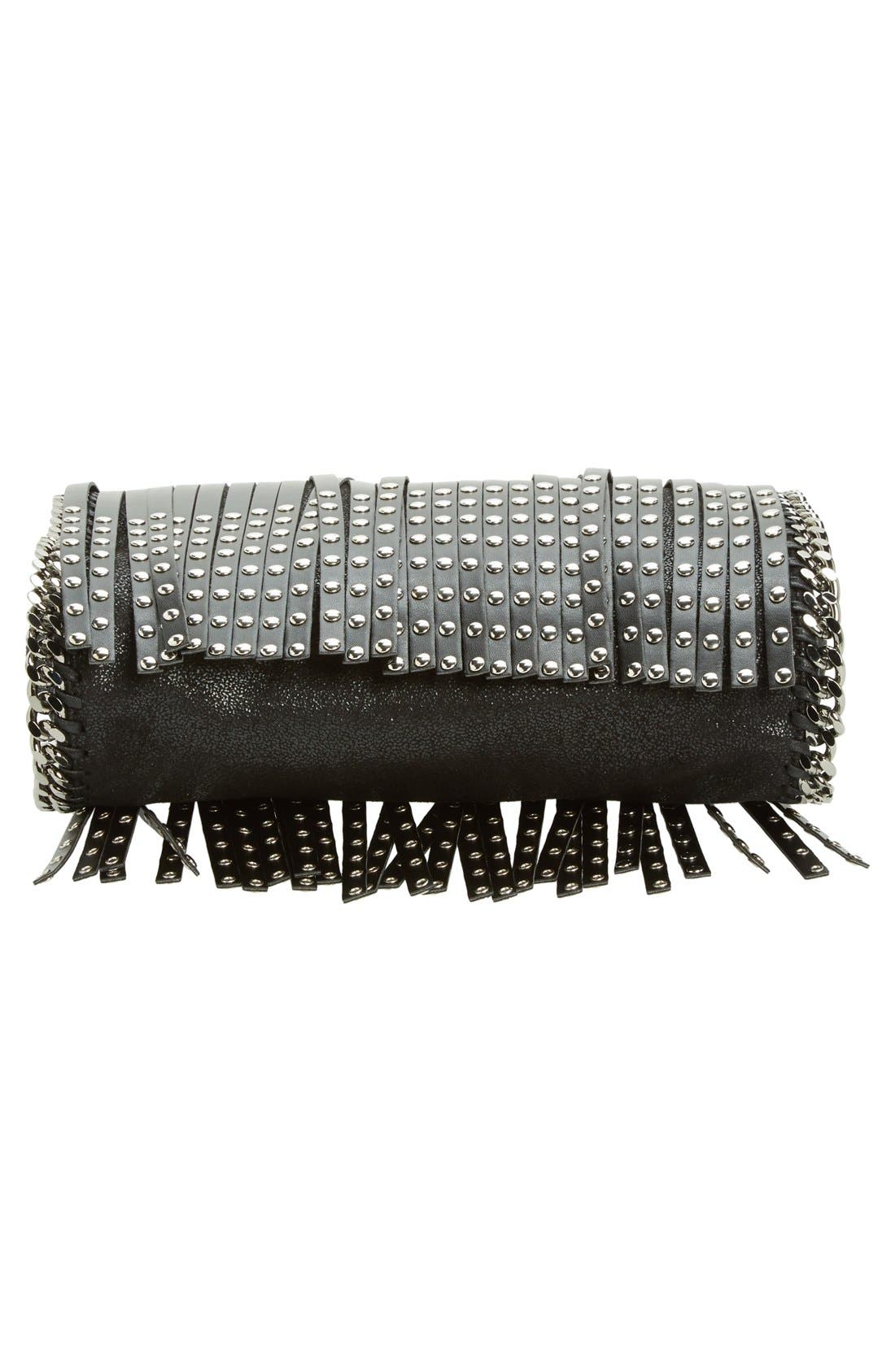 'Falabella' Studded Fringe Shoulder Bag, Alternate, color, BLACK
