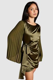 Coast Petite Satin Pleated Flare Mini Dress