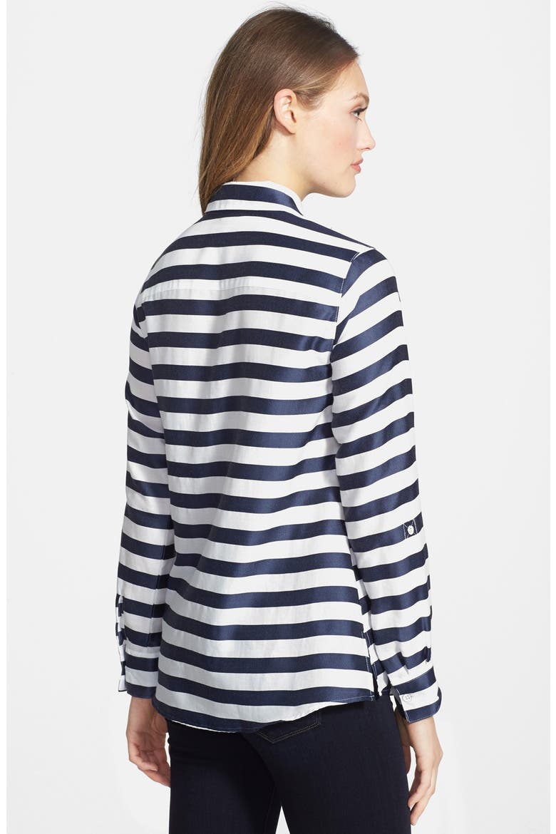 Horizontal Satin Stripe Shirt, Alternate, color, NAVY