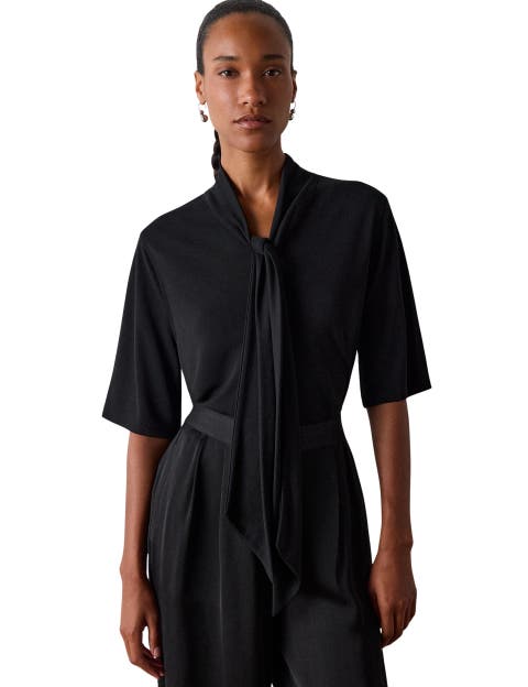 Short Sleeve Tie-Neck Jersey Top