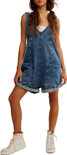 High Roller Denim Short Overalls