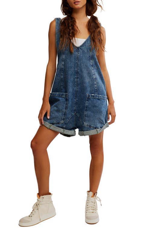 Free People High Roller Denim Short Overalls In Zaza
