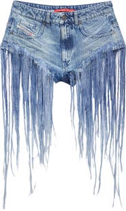 DIESEL® De-Jizz Fringe Hem Denim Shorts