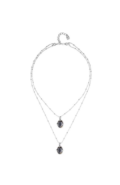 Double Necklace Plated In Sterling Silver And Small Faceted Crystals