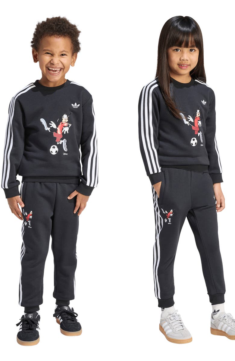 adidas Originals x Disney Kids' Goofy Crewneck Sweatshirt & Joggers Set, Alternate, color, Black/ White