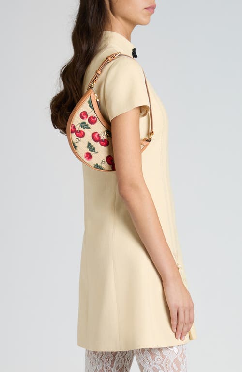 Valentino Vlogo Signature Mini Cherries Jacquard Shoulder Bag In R9f Natural/multi/camel