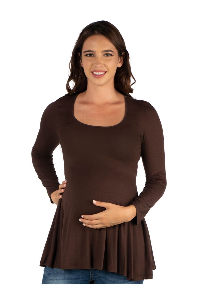 Maternity Long Sleeve Swing Style Flared Tunic Top, Main, color, Brown