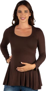 24seven Comfort Apparel Maternity Long Sleeve Swing Style Flared Tunic Top