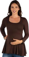 24seven Comfort Apparel Maternity Long Sleeve Swing Style Flared Tunic Top