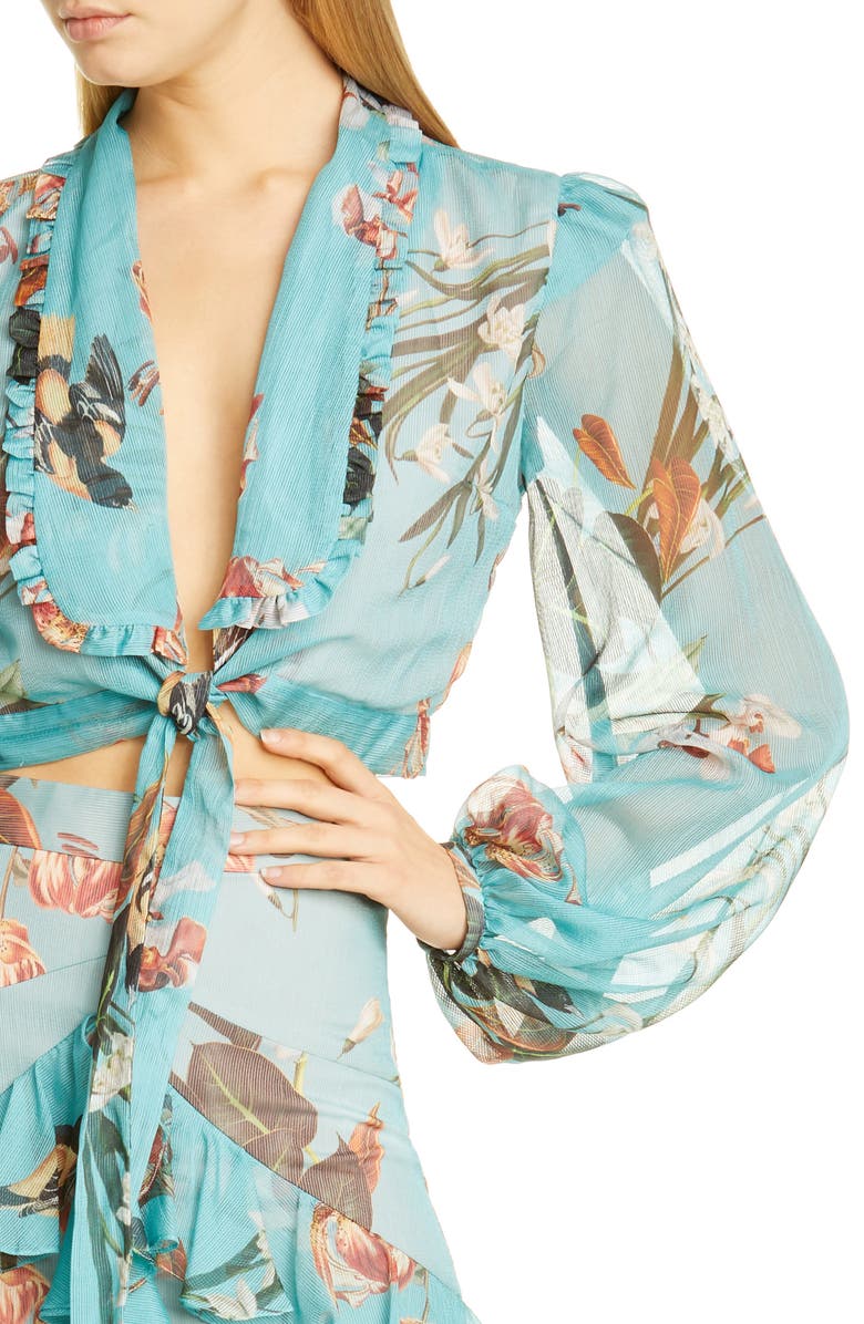 PatBO Patricia Bonaldi PatBO Carolina Tie Front Long Sleeve Crop Top, Alternate, color, 