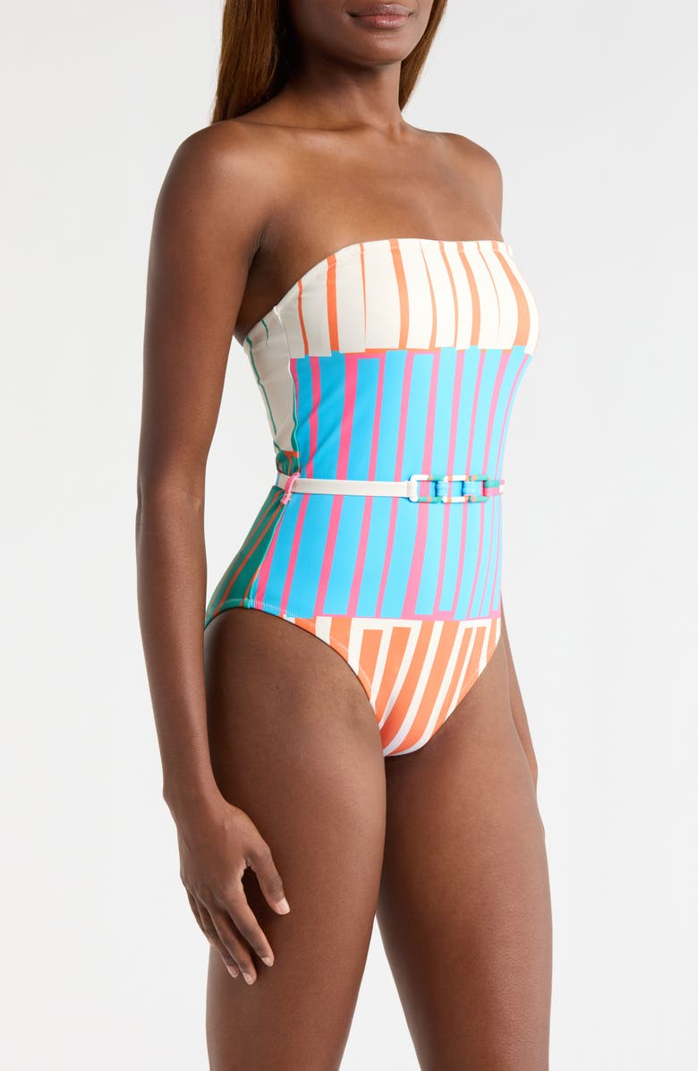 Hutch Chain Belt One-Piece Swimsuit, Alternate, color, Fuchsia Stripes