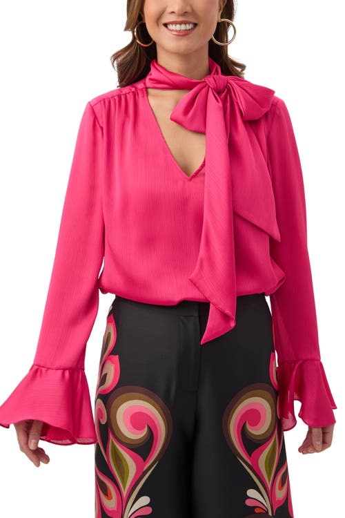 Trina Turk Alora Crinkle Georgette Tie Neck Top in Forrest Rose  product