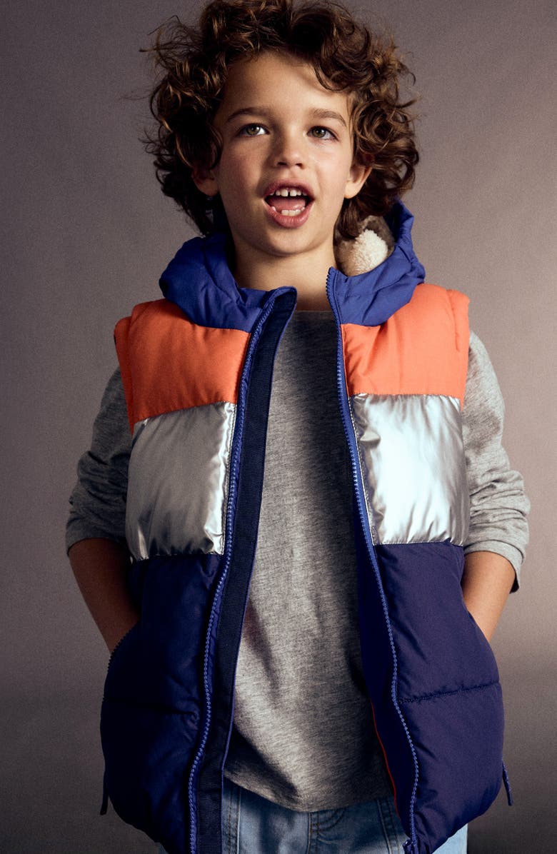 Mini Boden Kids' Reversible Fleece Hooded Jacket, Alternate, color, Color Block