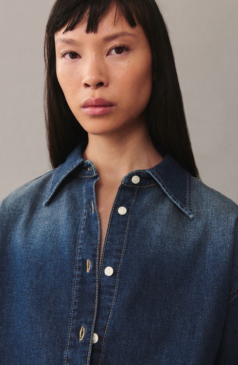 MANGO Oversize Denim Button-Up Shirt, Alternate, color, 