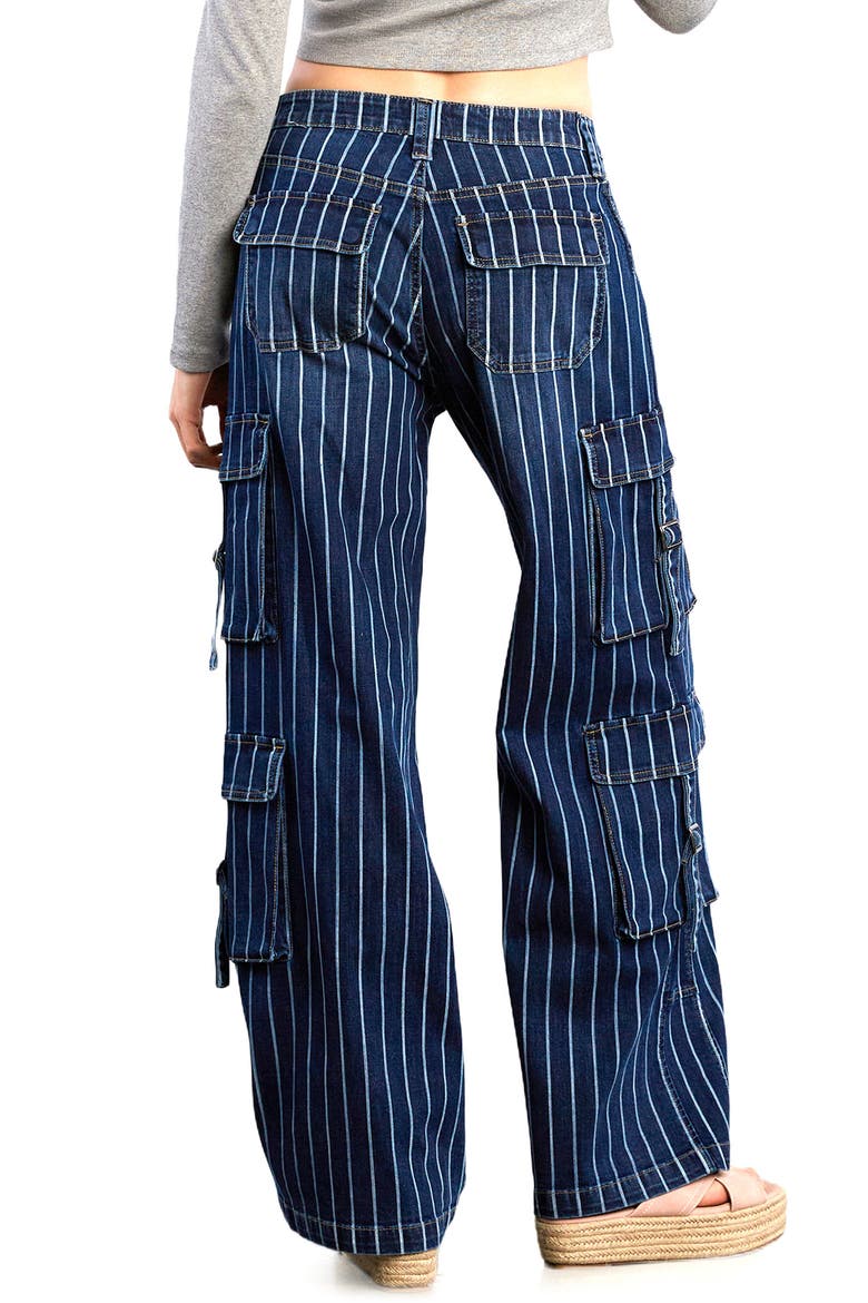 High Waist Straight Leg Cargo Jeans, Alternate, color, INDIGO STRIPES