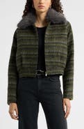 Nordstrom Tweed Bomber Jacket with Faux Fur Collar