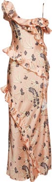 Siedrés Monica Floral Tiered Ruffle Satin Maxi Dress with Detachable Scarf Tie