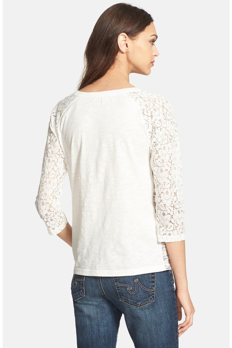 Hinge® Lace Sleeve Tee, Alternate, color, PINK SALMON