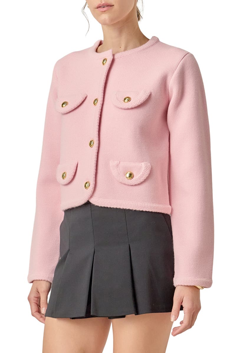 English Factory Round Hem Cardigan, Alternate, color, Pink