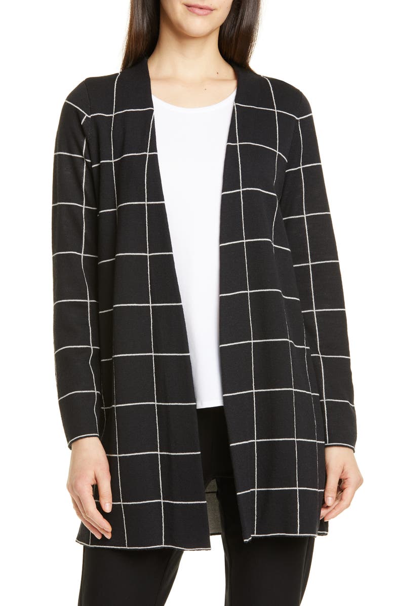 Eileen Fisher Check Wool Cardigan, Main, color, 