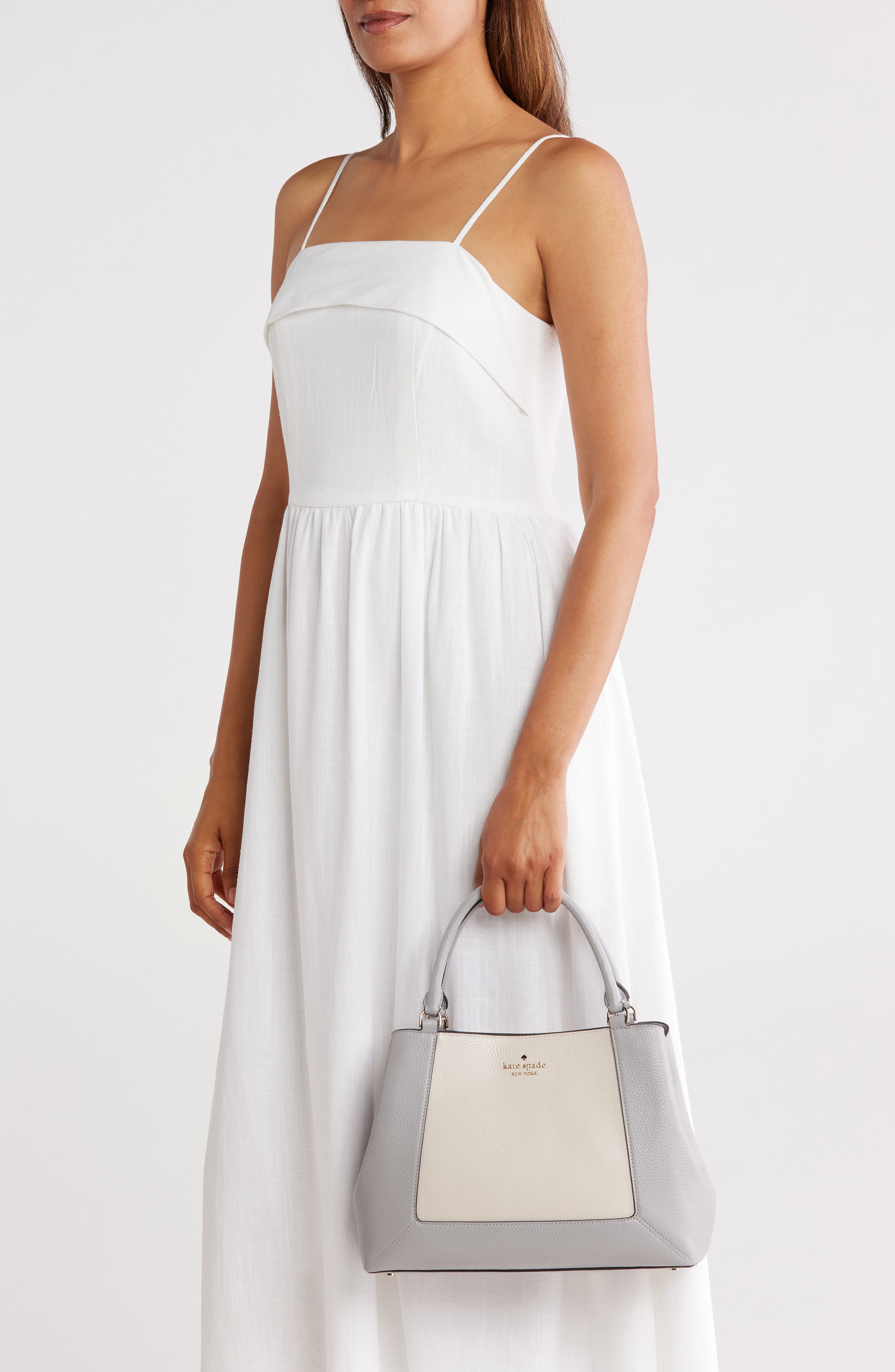 Kate Spade New York lena colorblock leather satchel bag, Alternate, color, Mountain Grey Multi