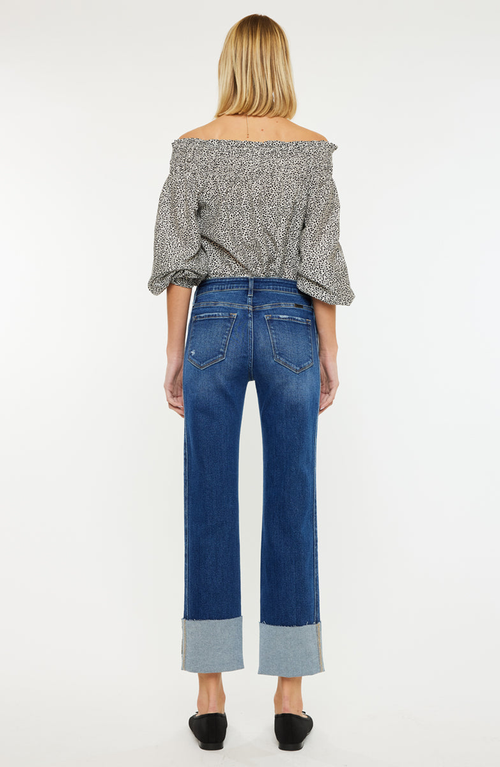 Kancan Gisela Mid Rise Crop Straight Jeans In Dark Wash