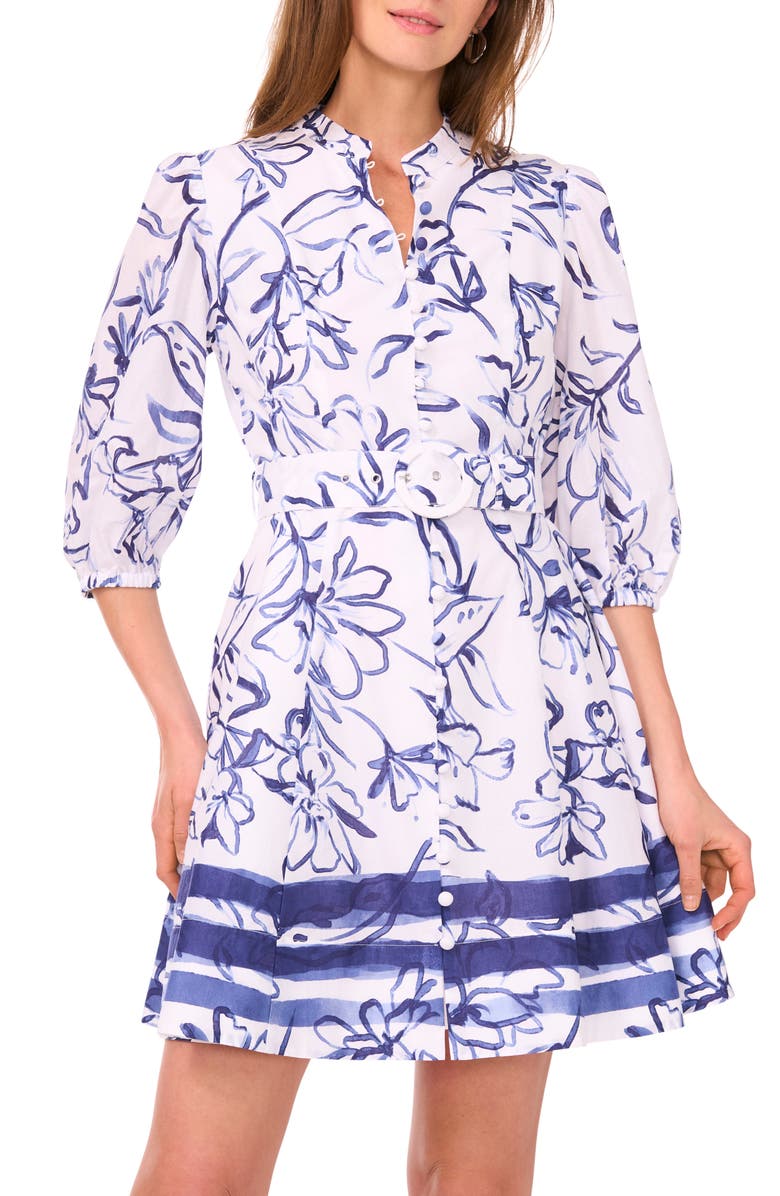 CeCe Floral Belted Cotton Shirtdress, Alternate, color,