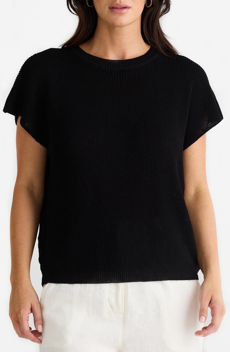 Brave+True Limo Short Sleeve Knit Sweater, Main, color, Black