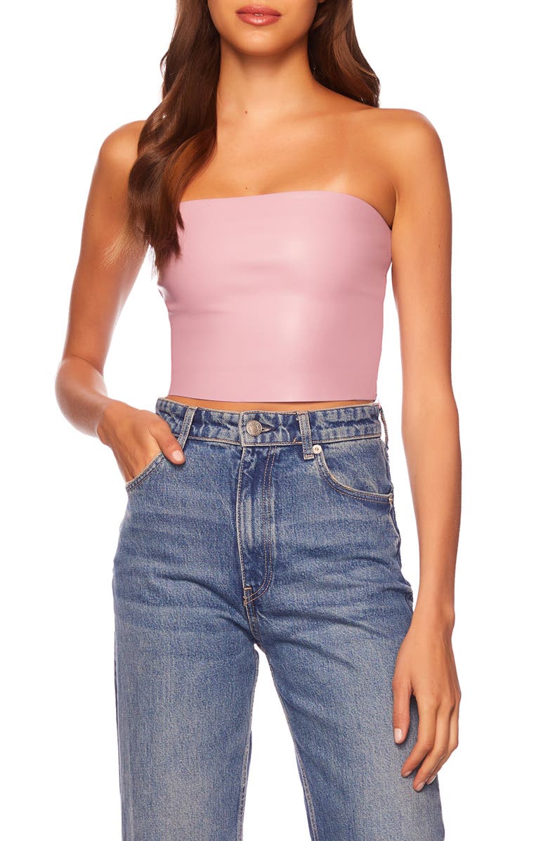Susana Monaco Faux Leather Crop Tube Top, Alternate, color, Lip Gloss