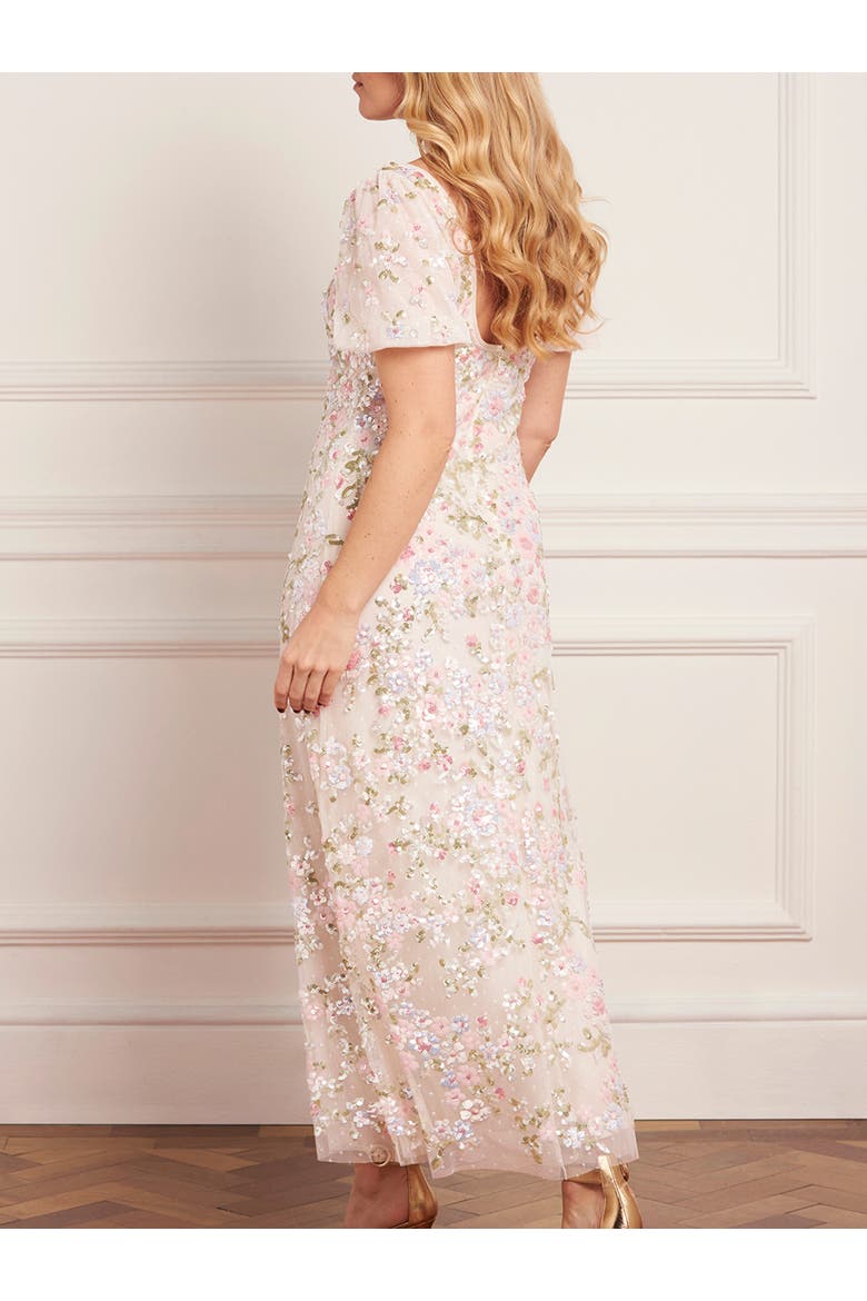 Dream Garland Puff Sleeve Ankle Gown, Alternate, color, Cream/Multi