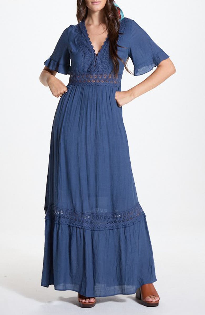 WISHLIST Short Sleeve Crochet Dress, Main, color, Navy