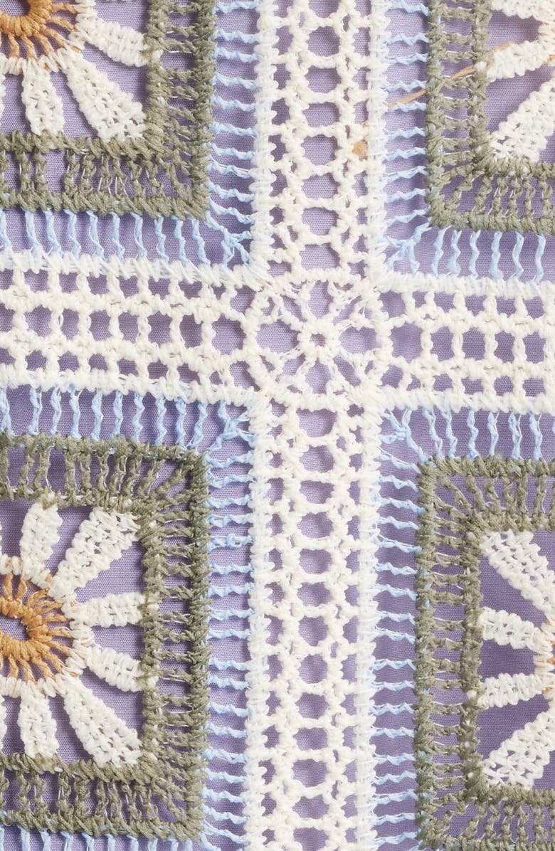 NN07 Julio Crochet Cotton Short Sleeve Button-Up Camp Shirt, Alternate, color, Violet