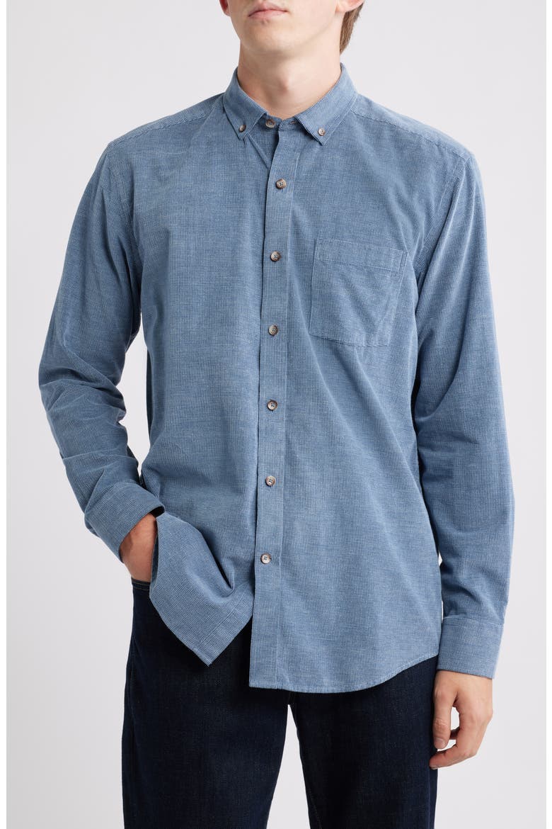 Textured Corduroy Button-Down Shirt, Main, color, BLUE