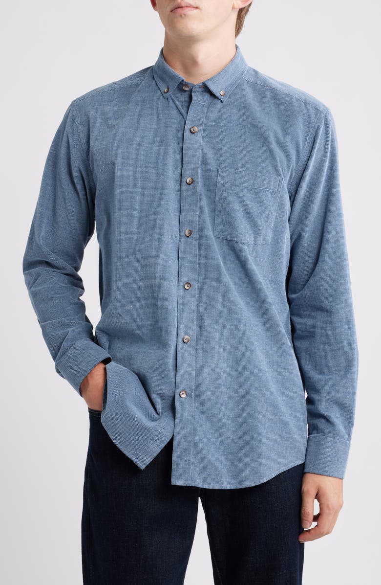 Johnston & Murphy Textured Corduroy Button-Down Shirt, Main, color, Blue