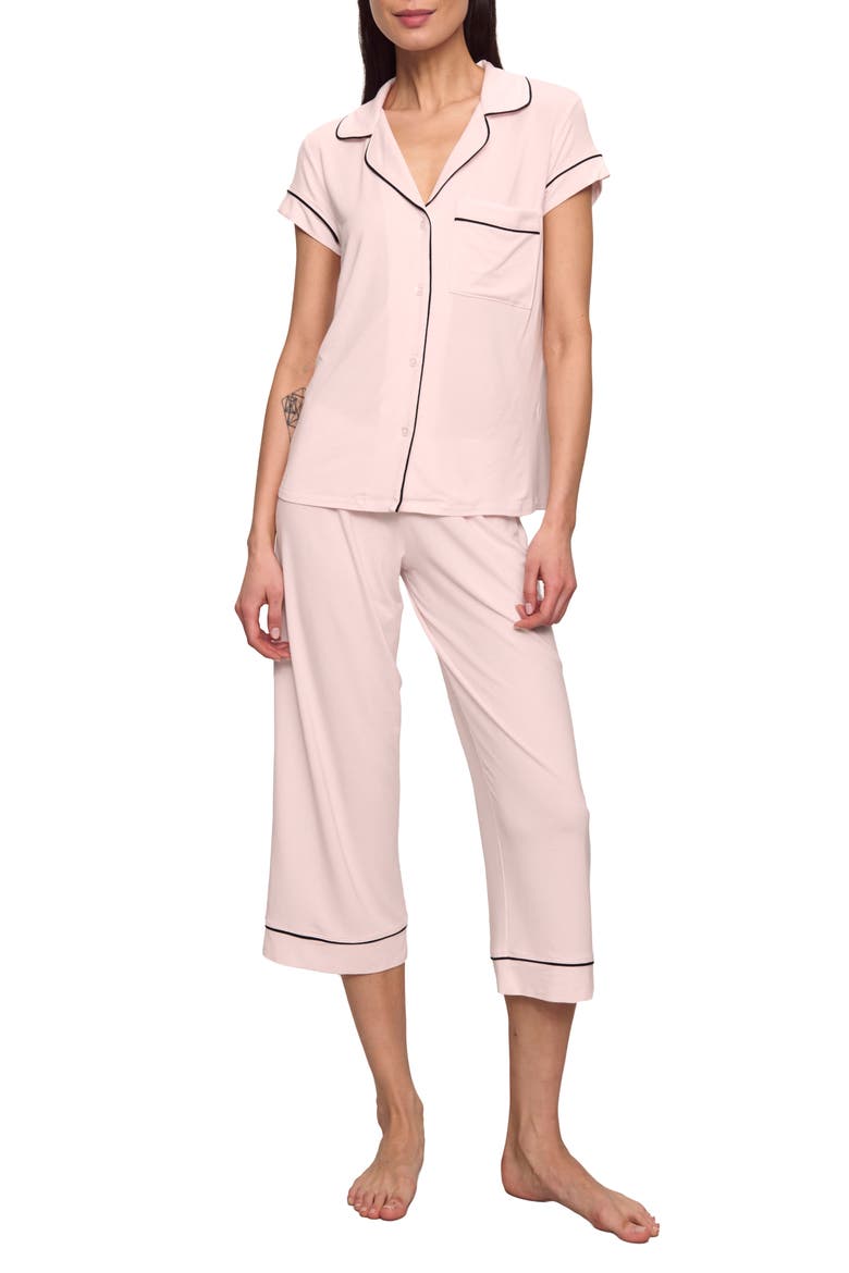 Gisele Short Sleeve Cropped Pajamas, Main, color, SORBET/ BLACK