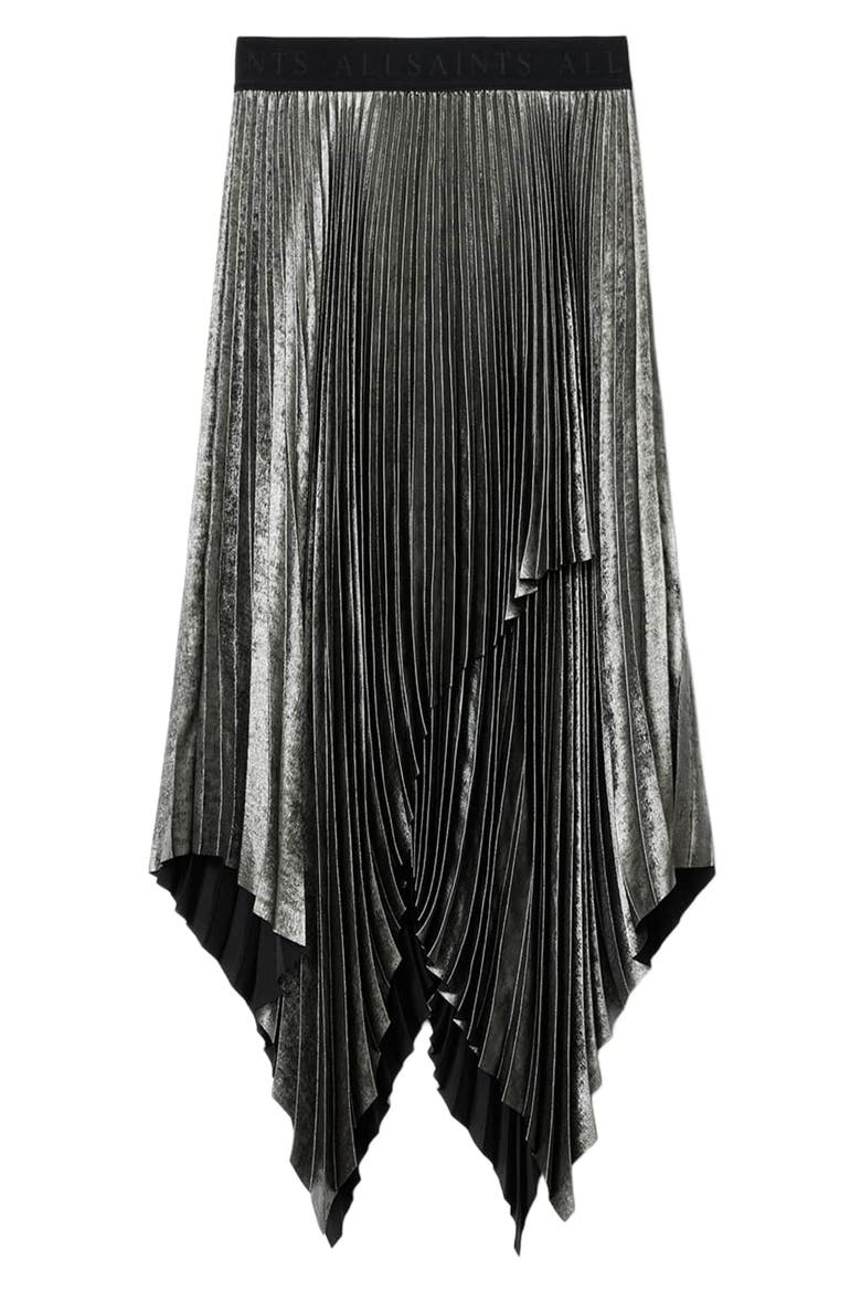 Elisa Pleated Asymmetrical Midi Skirt, Alternate, color, PLATINUM SILVER