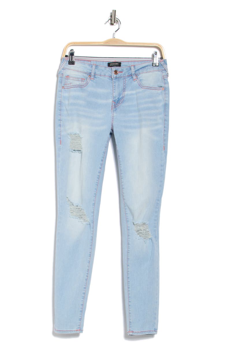 True Religion Jennie Curvy Ripped Mid Rise Skinny Jeans, Alternate, color, Light Endless W/ Destroy